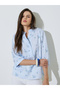 Blue Floral Print 3/4 Sleeves Blouse - 3