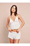 White Bow Detail Babydoll Cami Top and Flared Shorts Set