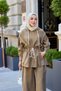 Women's Stripe Detailed Collar and Waist Tie Hooded Parachute Suit Khaki Green - 2