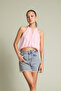 Halter Neck Balloon Crop Top with Window Detail Pink