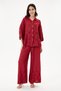 Women's Burgundy Italian 100% Linen Floral Embroidered Trousers - Shirt-Linen Set 40 - 44 Size - 2