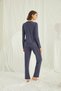 Dantelli Çeyizlik Women's Indigo Viscose Pajama Set - Front Buttoned Home Wear - 3