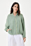 Khaki Italian 100% Linen Embroidered Zippered Low Sleeve Oversize Linen Blouse Blouse 38 - 44 Size - 2