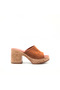 Tan Suede Women's Platform Heeled Slippers – Genuine Leather Lined Thick Heel Summer Slippers