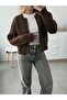 Women's Brown Basic Zippered Knitwear Cardigan
