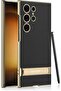 Premium leather Phone Case for Samsung S24 Plus S24 Ultra shockproof Cover adjustable holder (Black, S24 Ultra)
