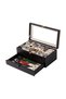 12 Drawer Leather Watch and Accessory Organizer Box with Glass Top |   Premium Watch Storage Box |   Cream, Brown, Black, Tan, Burgundy