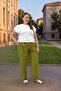 69014 Large Size Double Tensel Pants with Elastic Waist and Pockets - Oil Green
