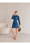 Blue Long Sleeve Ripped Detailed Denim Jeans Dress - 3