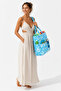 2 Years Warranty - Large Size Blue Patterned Women's Beach Bag with Multiple Compartments - Waterproof Zippered Beach Bag - 3