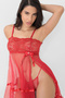 # Nightgown Lace Lycra Tulle Fabric Design Luxury Modern Dowry Suit Red Chiffon Pleated Nightgown - 2