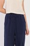 Women's Tie-Waist Linen Loose Trousers - Navy Blue - 4