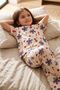Girl's Navy Blue Floral and Cherry Patterned Short Sleeve White Color Pajama Set - 6