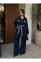 Women's Side Pockets, Double Color Wash Detail, Belted Denim Premium Jacket, Wide Leg Jeans Set - 3