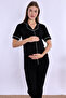 Cotton Front Buttoned Short Sleeve Maternity Pajama and Dressing Gown Set Effortt -Black - 5