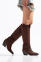 Brown Matte Suede Big Buckle Trok Detail Western Cowboy Knee-High Boots - 5