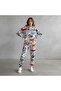 Women's Clothing Long Sleeve Hooded Patterned 2-Piece Set Bb2666 - 5