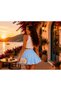 Ice Blue Women's Diver Fabric Flared Mini Skirt - 3