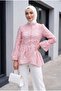 Hakim Yaka Front Buttoned Lined Ruffled Polyviscon Tunic - Powder - 2
