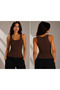 Women's Brown Strappy Camisole Fabric Ribbed Look Slim-Fit Basic Blouse-Tank Top - 3