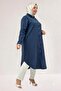 68062 Plus Size Buttoned Cupra Tunic - Navy Blue