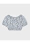 Girl's Balloon Sleeve Patterned Short Sleeve Blouse Blue 3026 - 4