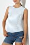 Women's Striped Ottoman Sleeveless Blouse - 7