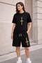 Oversize T-Shirt Black Shorts Set Casual Sports Combination Summer 2-Piece Set Never Give up Printed - 2