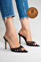 Genuine Leather Women's Open Toe Design Thin Heeled Slippers Black Skin Proton - 6