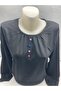 Black Color Half Buttoned Elastic Sleeves Long Sleeve Mom Combed Cotton Blouse Long Sleeve T-Shirt - 3