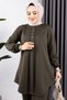 Front Placketed Crepe Suit Khaki - 3