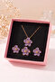 Purple Color Sakura Flower Necklace Earrings Ring Set in Gift Box - 3