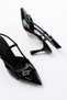 Zri̇n-2300 Premium Black Patent Leather Daily Open Back Bow Heeled Shoes 9 cm - 5