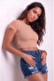 Dark Blue Jeans Shorts with Ripped Detail - 3