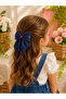 Girl's Cherry Patterned Denim Fabric Bow Buckle and Fabric Hair Elastic Set of 2 - 2