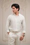 Regular Fit Buttoned Collar Striped Raw Linen Shirt