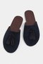Nella Navy Blue Genuine Suede Leather Tassel Detail Flat Sole Women's Slippers - 8