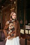 Amore Magnolia Pattern Viscose Shawl - Tan Multicolor