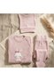 Mellow Bunny Cotton Textured 3-Piece Baby Set - Dried Rose Perforated Knitted Bodysuit, Bottoms with Booties and Hat Set - 4