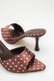 Brown Polka Dot Women's Heeled Slippers 9 cm Satin Thin Heel Stylish Event Shoes - 5