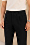 Men's Regular Fit Linen Textured Double Pleated Summer Trousers - Black - 3
