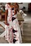 Women's Short Sleeve V-Neck Patterned Long Single Jersey Dress - 2
