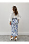 Women's Ethnic Pattern Zipper Design Tie-Up Indigo Skirt - 3