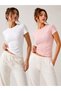Set of 2 95% Cotton Body-Fitting Full Length Slim Fit Lycra T-Shirts