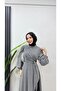 Stone Buckle Detailed Hijab Evening Dress - 4