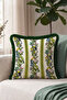 Exotic Tropical Bird Motif Fringed Pillowcase - Botanical Bohemian Cream Gray Tassel Throw Pillow Cover - 3