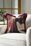 Elegant Oriental Hereke Patterned Fringed Pillowcase with Horse Figure - Noble Beige Burgundy Tasseled Throw Pillow Cover - 3