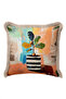 Abstract Botanical Striped Vase Artistic Fringed Pillowcase-Painting Orange Cream Tassel Throw Pillow Cover - 6