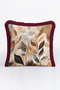 Leaf Patterned Elegant Fringed Pillowcase - Abstract Botanical Bohemian Beige Burgundy Tassel Throw Pillow Cover - 4