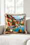 Mediterranean View Fringed Pillowcase - Venice Blue Orange Mink Tassel Throw Pillow Cover - 5